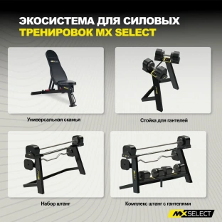 Гантели регулируемые MX Select MX70-100 EVO, рифленая стальная рукоять, вес 5.9-32.2 кг, пара